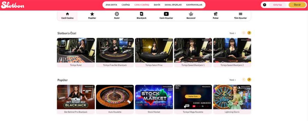 Slotbon Casino Oyunları